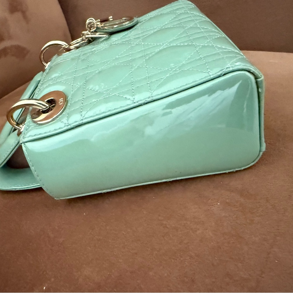 CHRISTIAN DIOR Patent Cannage Mini Lady Dior Mint Green Chain Strap - Picture 6 of 13